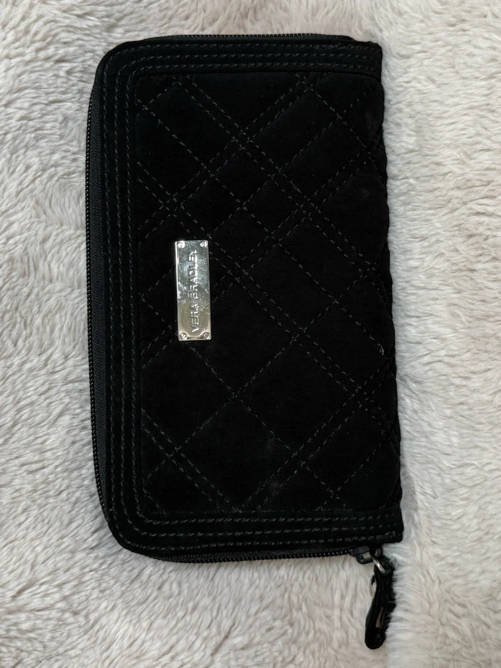 Vera Bradley Black Microfiber Zip-Around W Wallet Roomy Zebra Pattern Interior